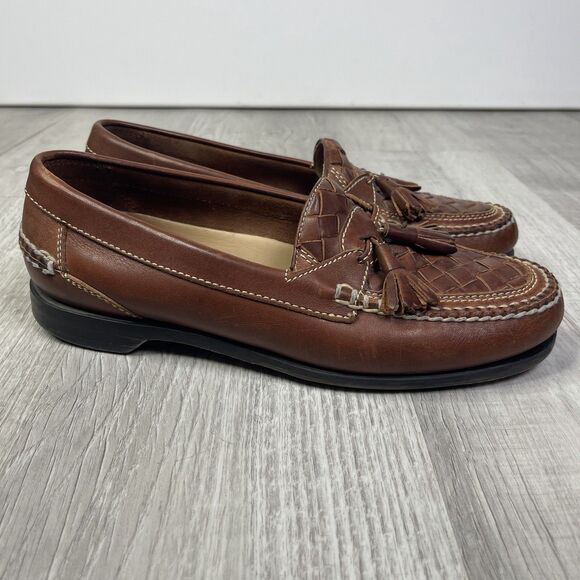 Johnston & Murphy Mens Size 10 Brown Leather Woven Tassel Dress Loafers Preppy H - Picture 4 of 10